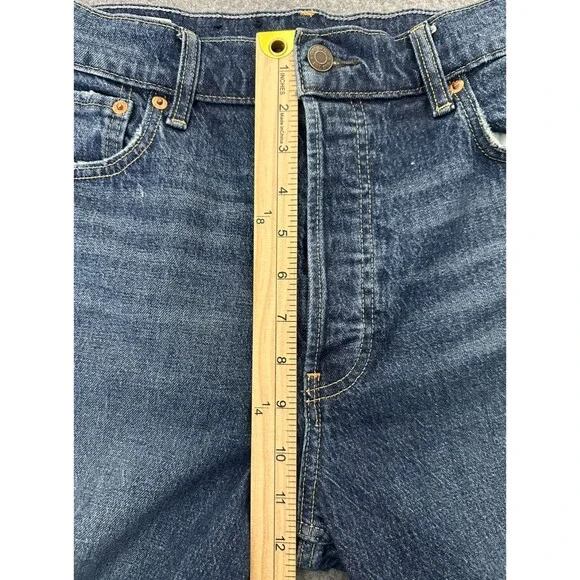 GAP Cheeky Straight High Rise Cropped Jeans 10R/31 Dark Wash Raw Hem Button Fly - Picture 5 of 13